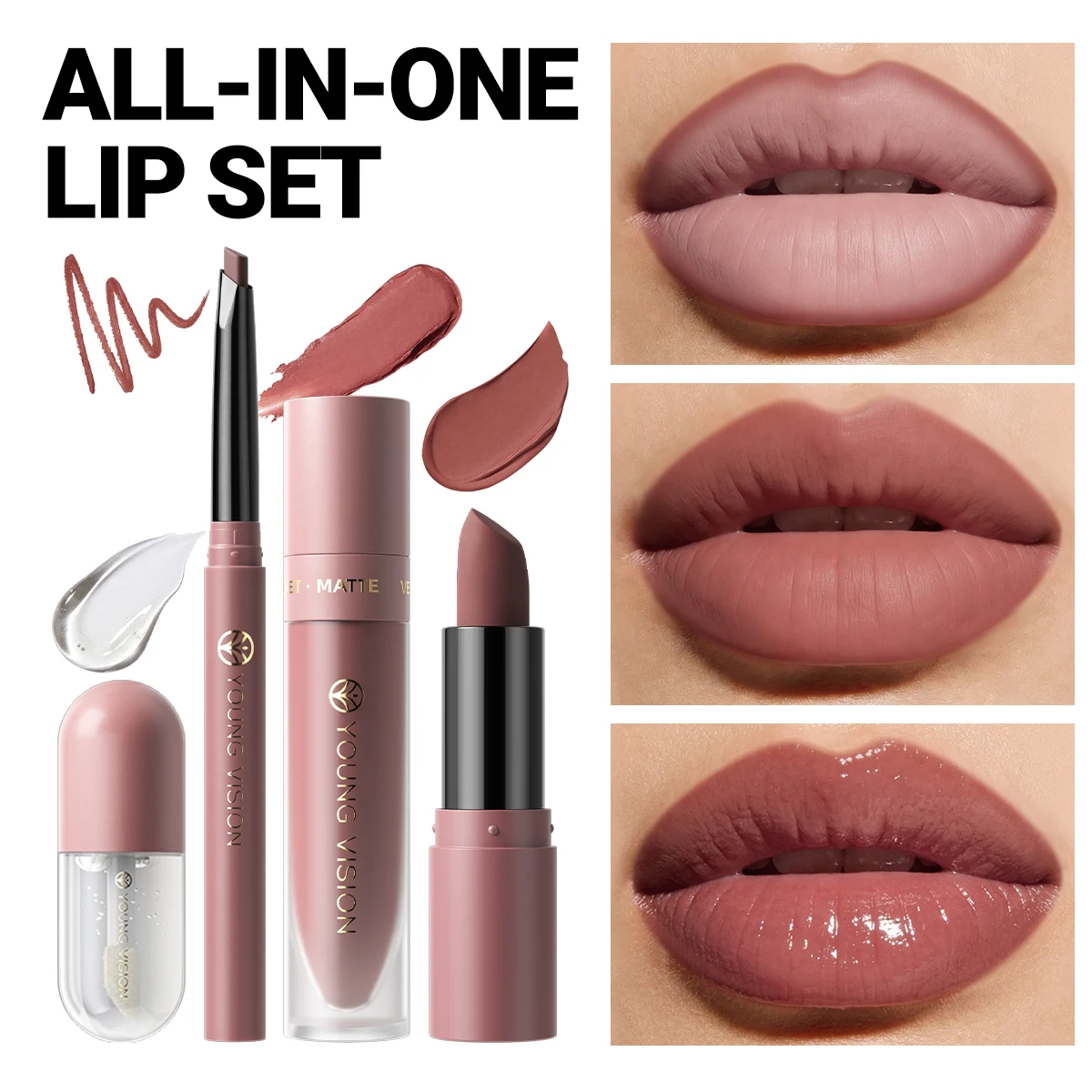 4pcs/10 pcs Matte Velvet Nude Lip Gloss Set Lipstick Color Showing Waterproof Non-Stick Liquid Lipstick Lip Gloss