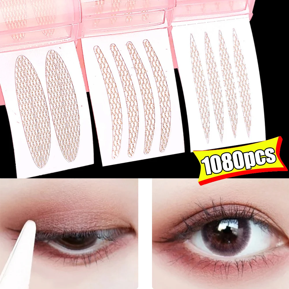 1080 stücke Doppel Augenlid Patches Make-Up Klar Beige Augenlid Streifen Große Augen Unsichtbare Doppel Falten Lidschatten Aufkleber Schönheit Auge werkzeug