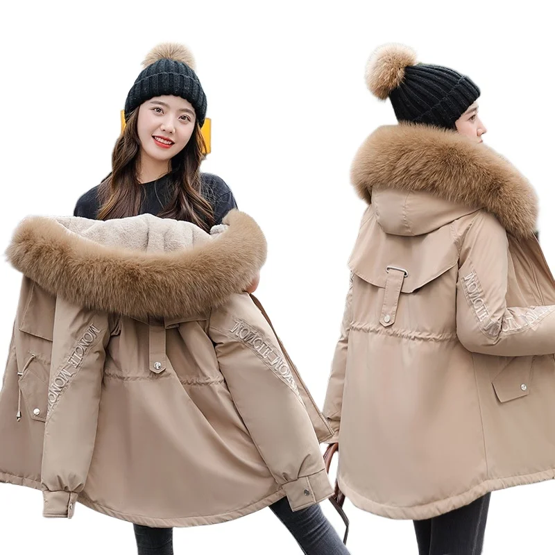 Women'scotton coat medium to long styl overcomes the challenge of women's loose andwarmcotton coat with added fleecethick jacket