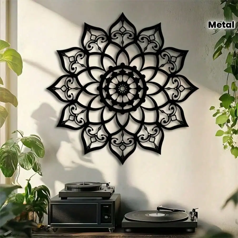 CIFbuy Iron Wall Art Laser Cut Lotus Mandala Sculpture Elegant Hanging Ornament for Indoor Outdoor Patio Balcony Decor