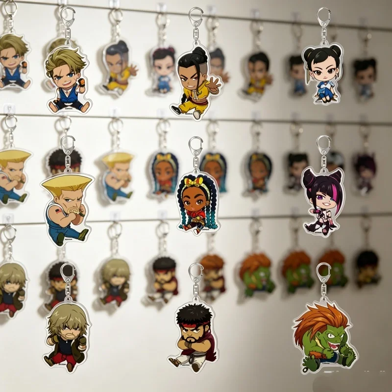 Classic Cartoon Style GameAcrylic Keychain Accessories Bag Chun Li Ken Capcom Hadouken Jewelry Gamer Fans Gifts Bag Pendant 6cm