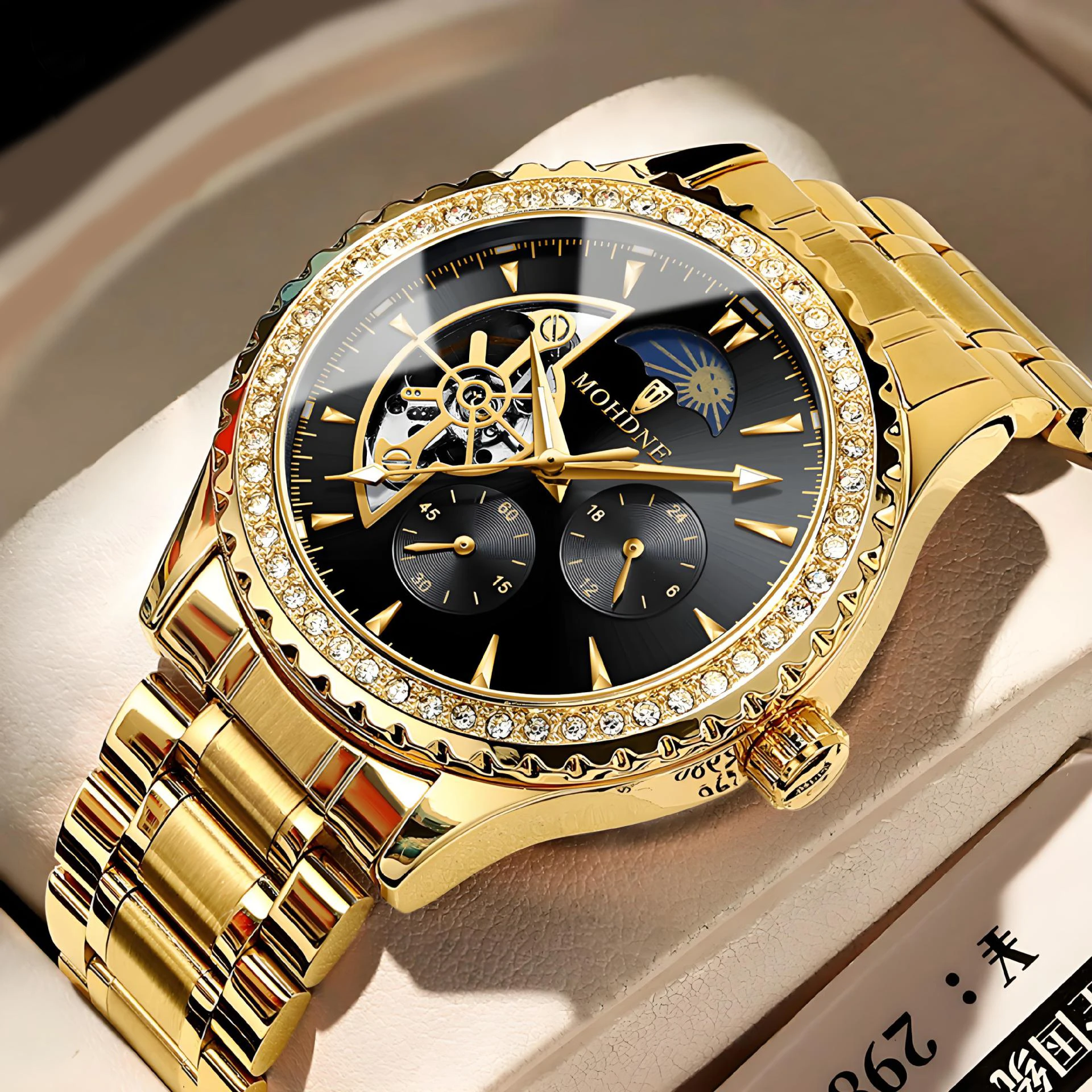 

UTHAI M34 Модные мужские часы с бриллиантовыми шипами, водонепроницаемые светящиеся полые полностью автоматические механические часы, мужские часы