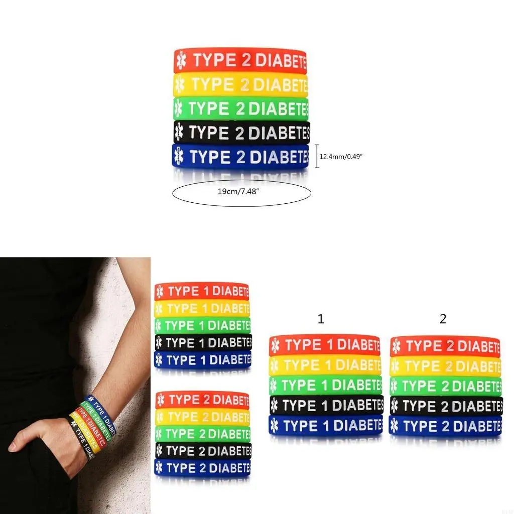 91AF Practical for Health Alerting Wrist Band Soft Rubber Bracelet Band Type 1/2 Diab