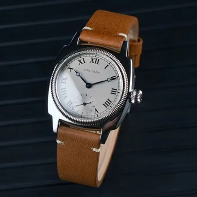 Baltany Men Quartz Watch Pilot 36mm Square Wristwatch Sapphire Mirror 100M Waterproof VD78 Small Second Dial