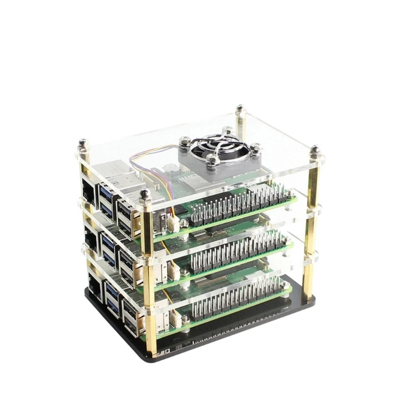 팬과 방열판이 있는 아크릴 하우징 RPI 5 보드용 최적의 냉각 케이스