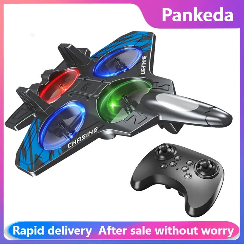 E72 RC Plane Helicopter 2.4G Fighter Electric Foam Glider Stunt Tumbling UAV Hovering Helicopter with LED Colorful Lights Toys