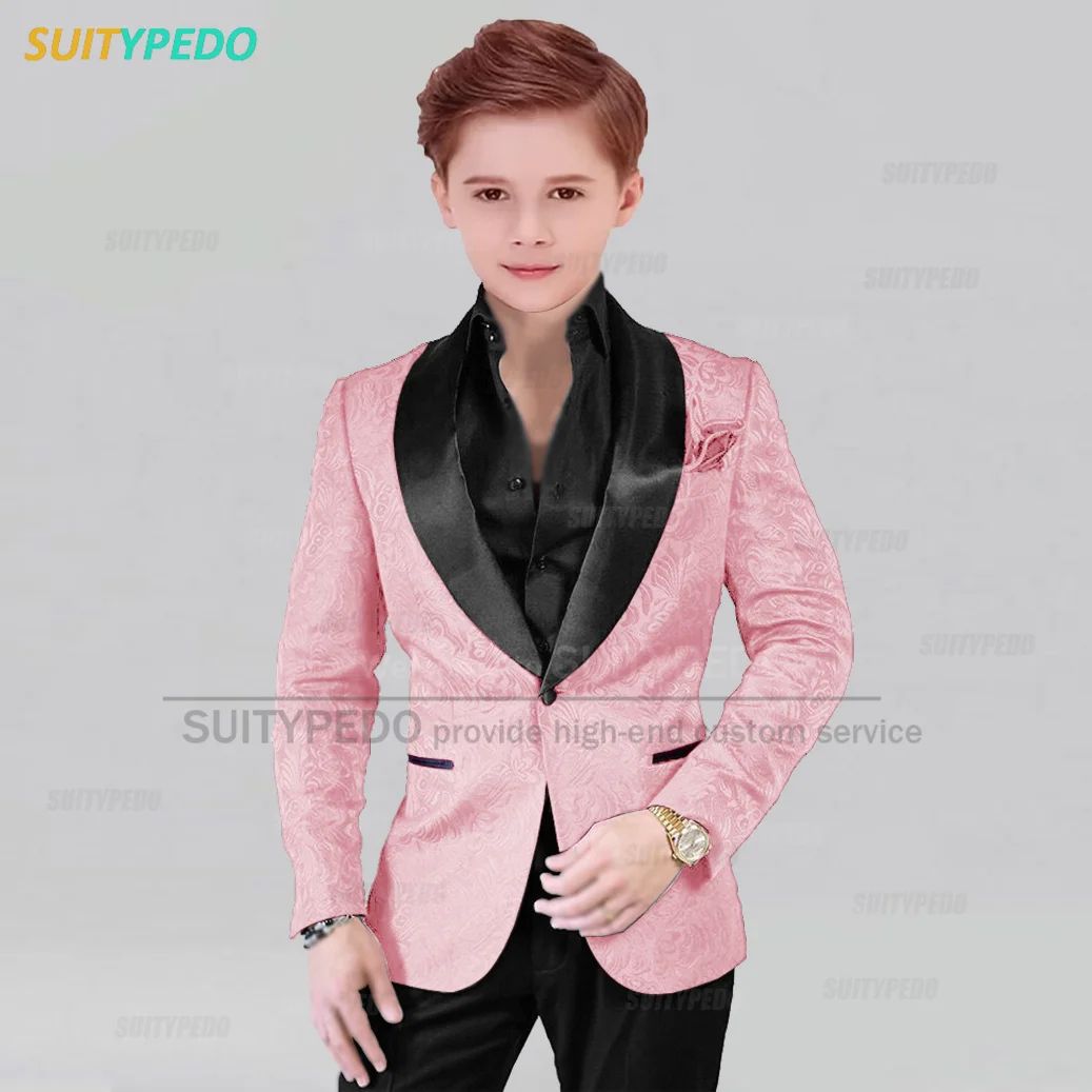 High-end Suit Set For Boys Christmas Day Fashion Jacquard Outfits Birthday Banquet Tailor-made Child Formal Blazer Pants 2 Pcs