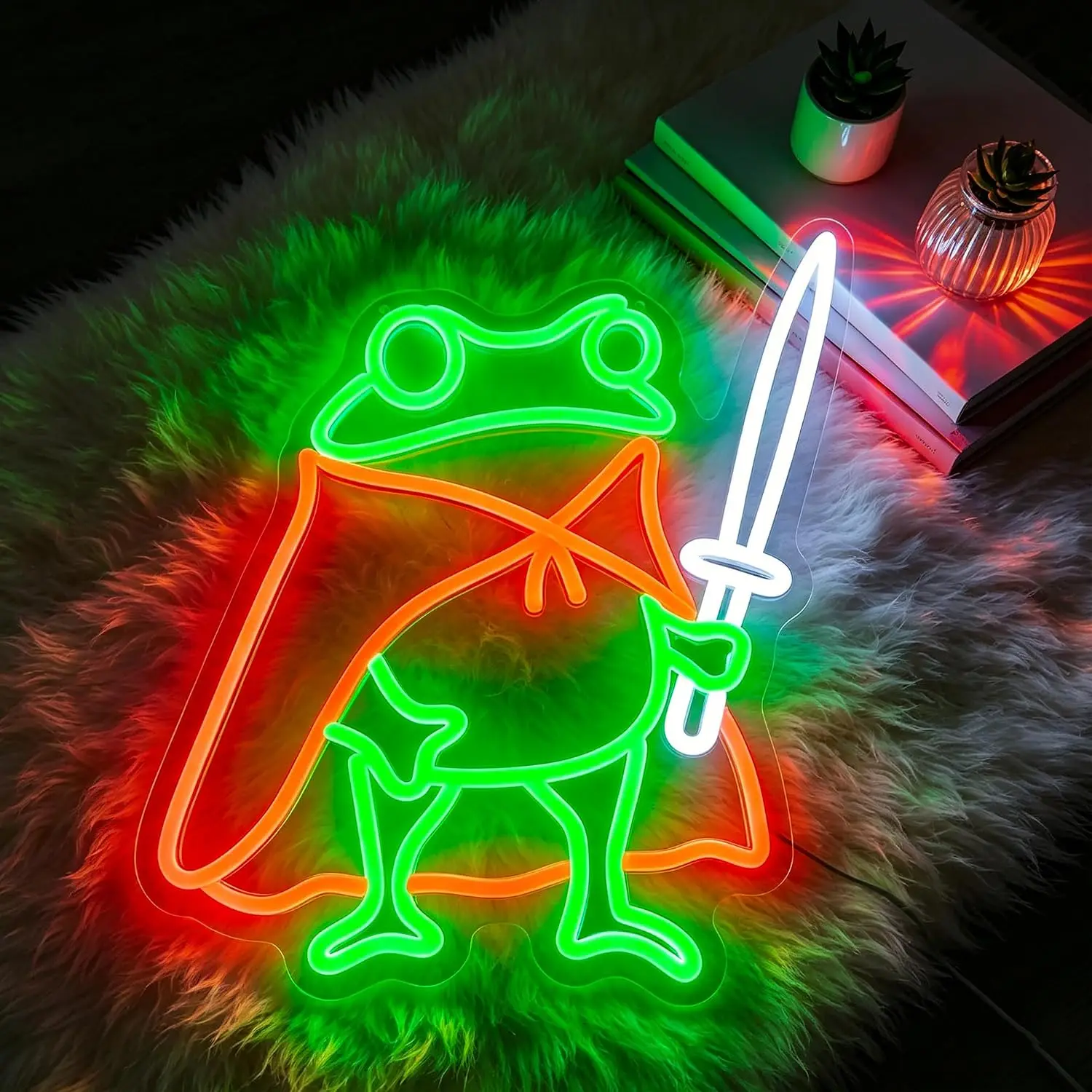 Cartoon Warrior Frog LED Neon Sign USB Powered Acrylic Wall Light Game Room Bedroom Man Cave Bar Hanging Aesthetic Decor Light