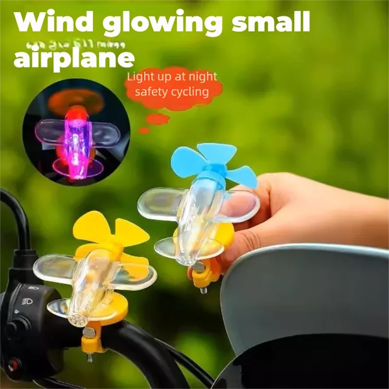 Wind Powered LED Airplane Night Light Ornament Rotating Motorcycle Handbar Car Rearview Mirror Decoration Eco-Friendly Motion