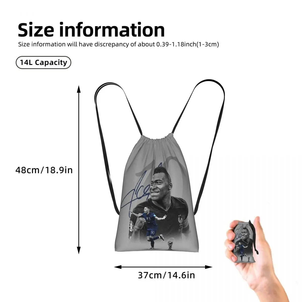 Football KM Mbappe Soccer Drawstring Backpack Sports Gym Bag Portable Travel Drawstring Bag for Men Women