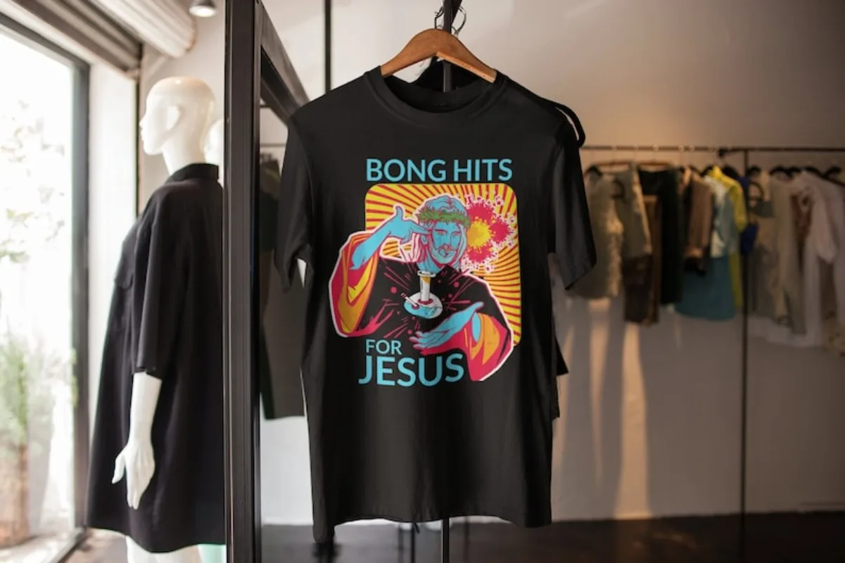 00012687 # تي شيرت رجالي من A-Jesus Bong Hits |   تي شيرت الاعشاب، تي شيرت وعاء مضحك، تي شيرت القنب، تي شيرت رائع، تي شيرت الاعشاب المضحك، Weed Gi