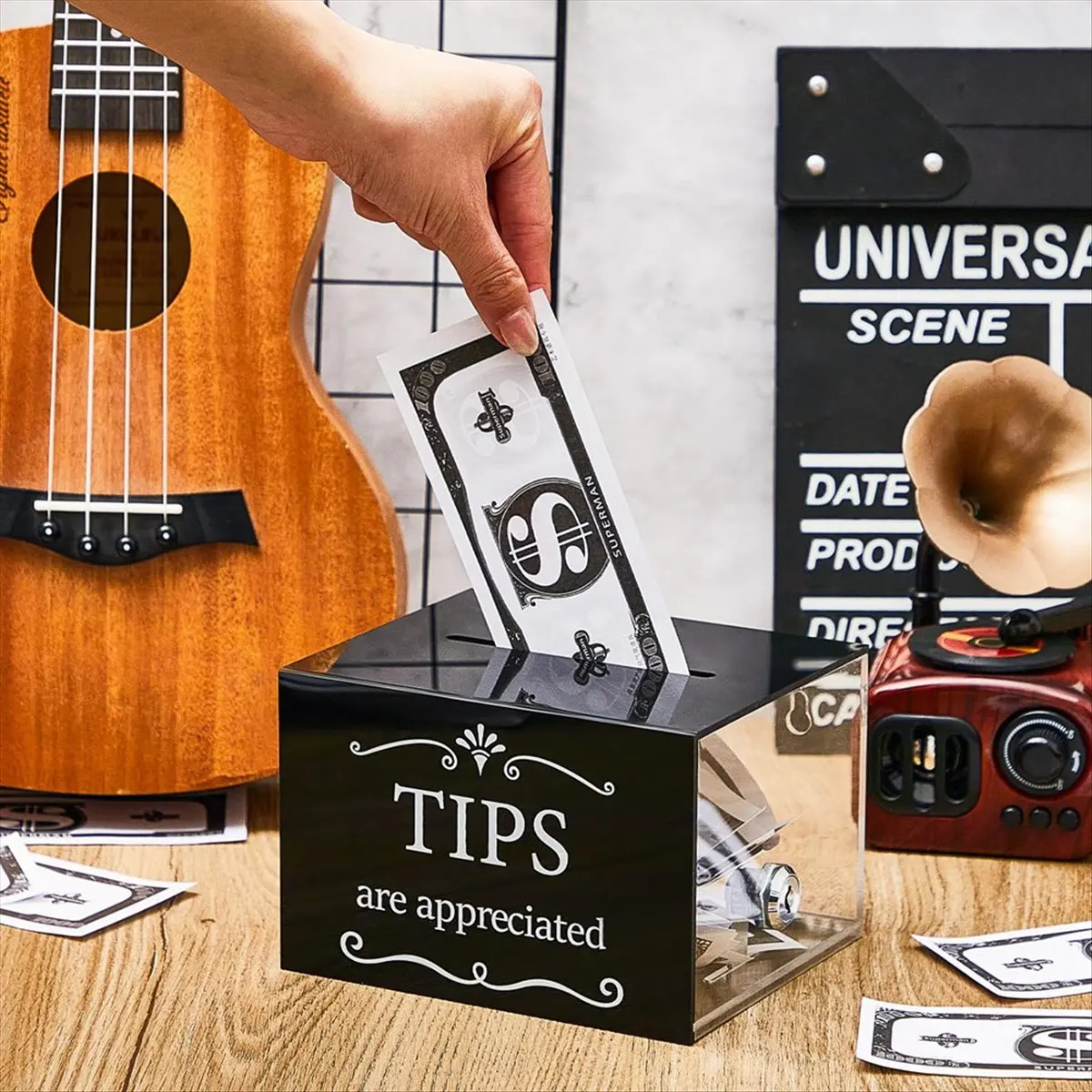 FTGT-Tip Jars for Money 6 X 4 X 5 Inch Tip Collection Box with Lock Donation Suggestion Box for Tip Storage Raffling Box