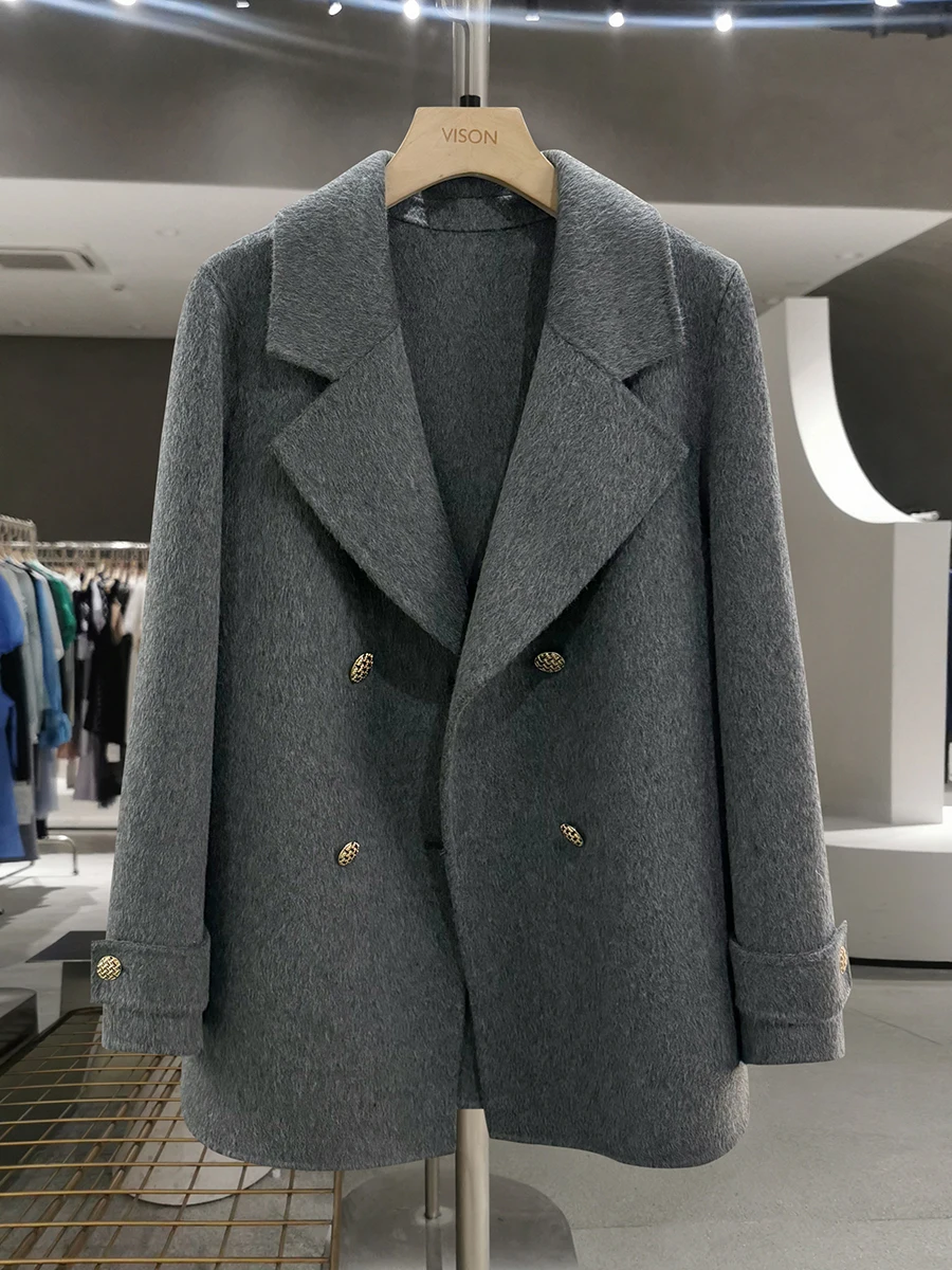 

Женское шерстяное пальто ay Briti Sle, модное осенне-зимнее двустороннее шерстяное пальто с длинными рукавами на пуговицах