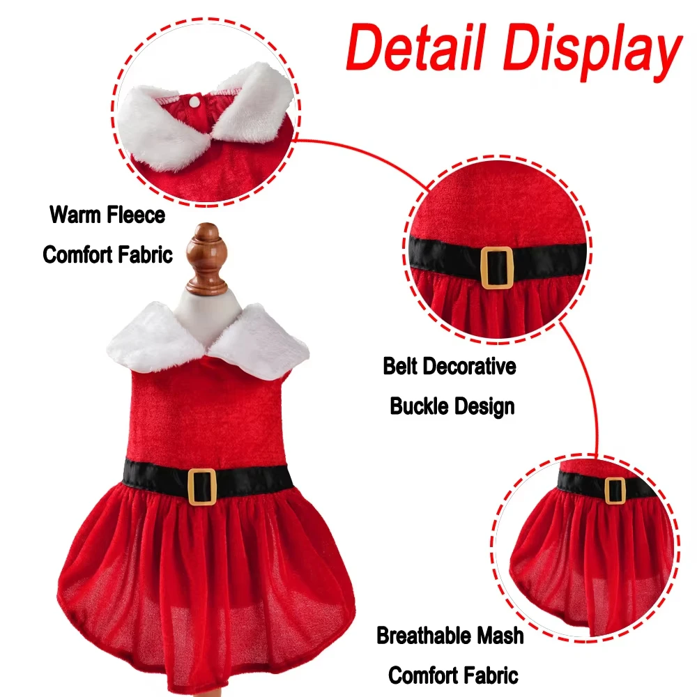 Niedliche Weihnachtskleidung für Katzen, rotes Samtkleid, festliches Weihnachtsmann-Outfit für Katzen, Kätzchen und Welpen, Neujahrs- und Feiertagskostüm, Foto-Requisiten. – Detail 7