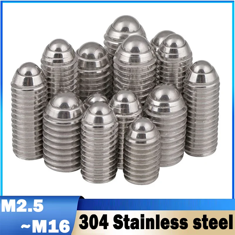 1~5Pcs M2.5 M3 M4 M5 M6 M 8M10 M12 M16 304 Stainless steel Hex Socket Spring Ball Plunger Grub Point Set Screw