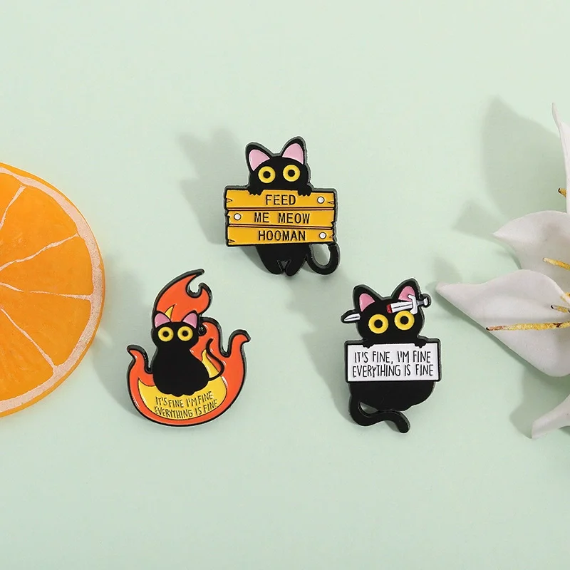 Flame Cat Enamel Pins A Cute Cat Brooch Metal Badge Jewelry Gift Wholesale Available Suitable For Gifting To Kids And Friends