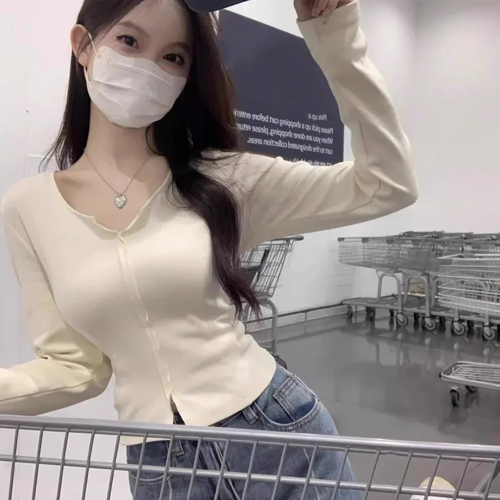 

Apricot Cropped Long Sleeve Shirt Autumn Clothing Autumn Winter Top Long Sleeve Design Moderate Elasticity Polyester Fabric