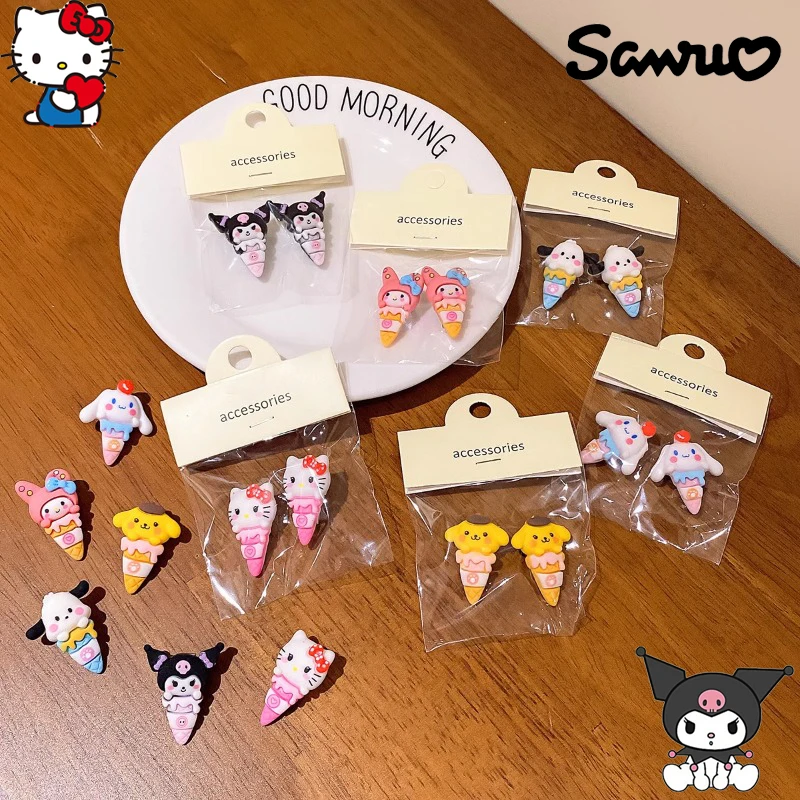 

Fashion Trend Sanrio Helloes Kitty Children Like It Cute Resin Ice Cream Kuromi Cinnamoroll Earring Keychain Pendant DIY Jewelry