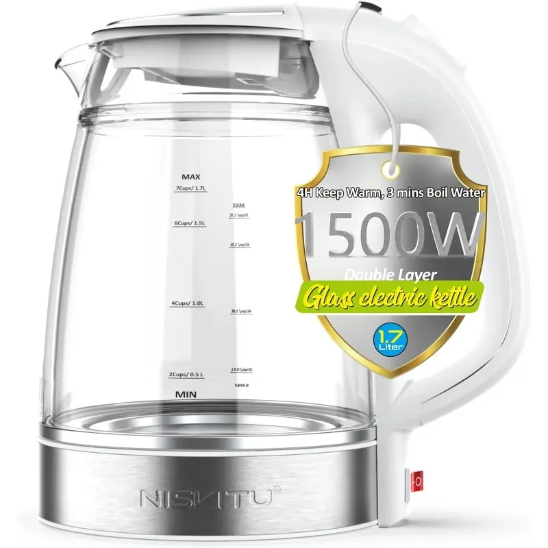 

Double Glass Stainless Steel Cordless Electric kettle for boiling water, Hot water boiler Electric Tea Kettle automatic shut off