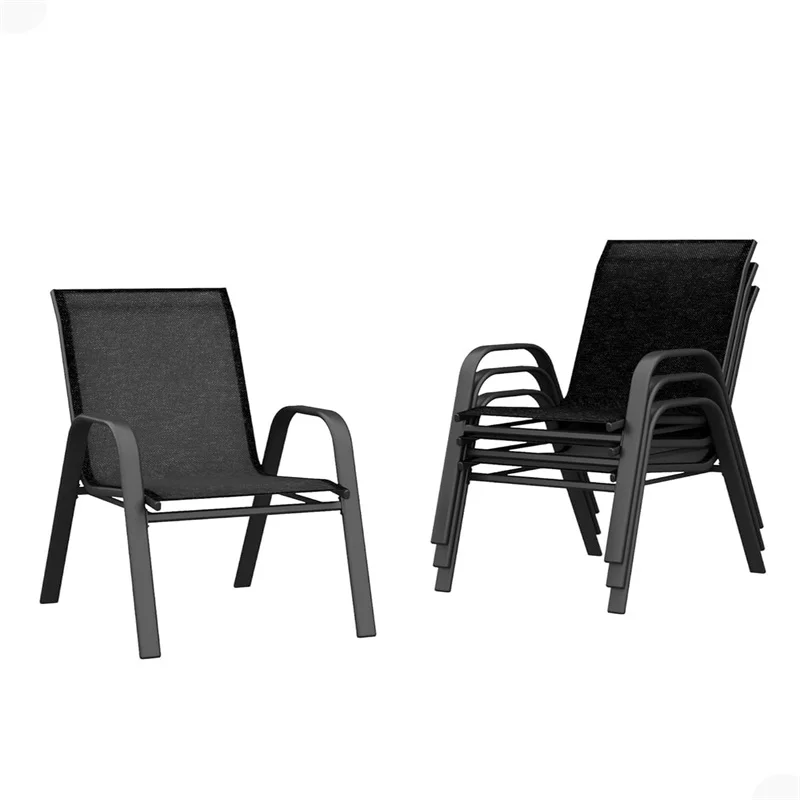 

Outdoor Patio Dining Chairs Set of 4 with Armrests and Metal Frame, High-Back Patio Stacking Chairs, Patio Chairs with Textilene