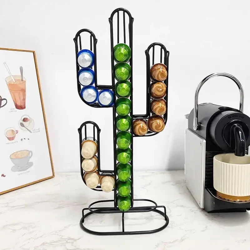 Black Iron Cactus Coffee Pod 40PCS Capsule Nespresso Holder Wire Iron Storage Creative Display Metal Rack Coffeware Set