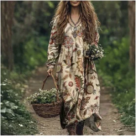 Robe imprimée à manches longues 20253d, style rétro artistique