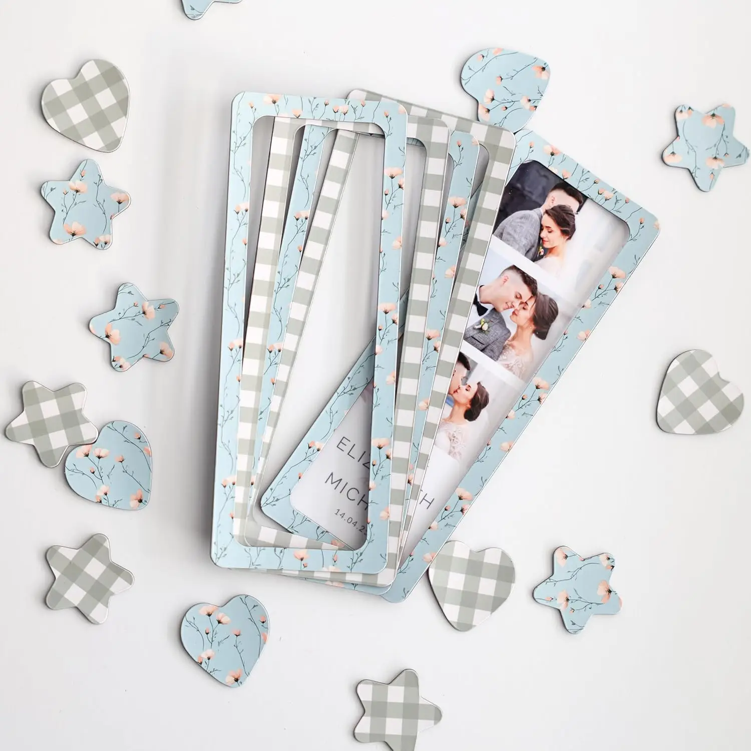 5Pcs Floral Magnetic Photo Frame, Thin Simple Magnetic Paper Cutouts, Grid & Floral Mixed Pattern Fridge Cabinet Decor Souvenir