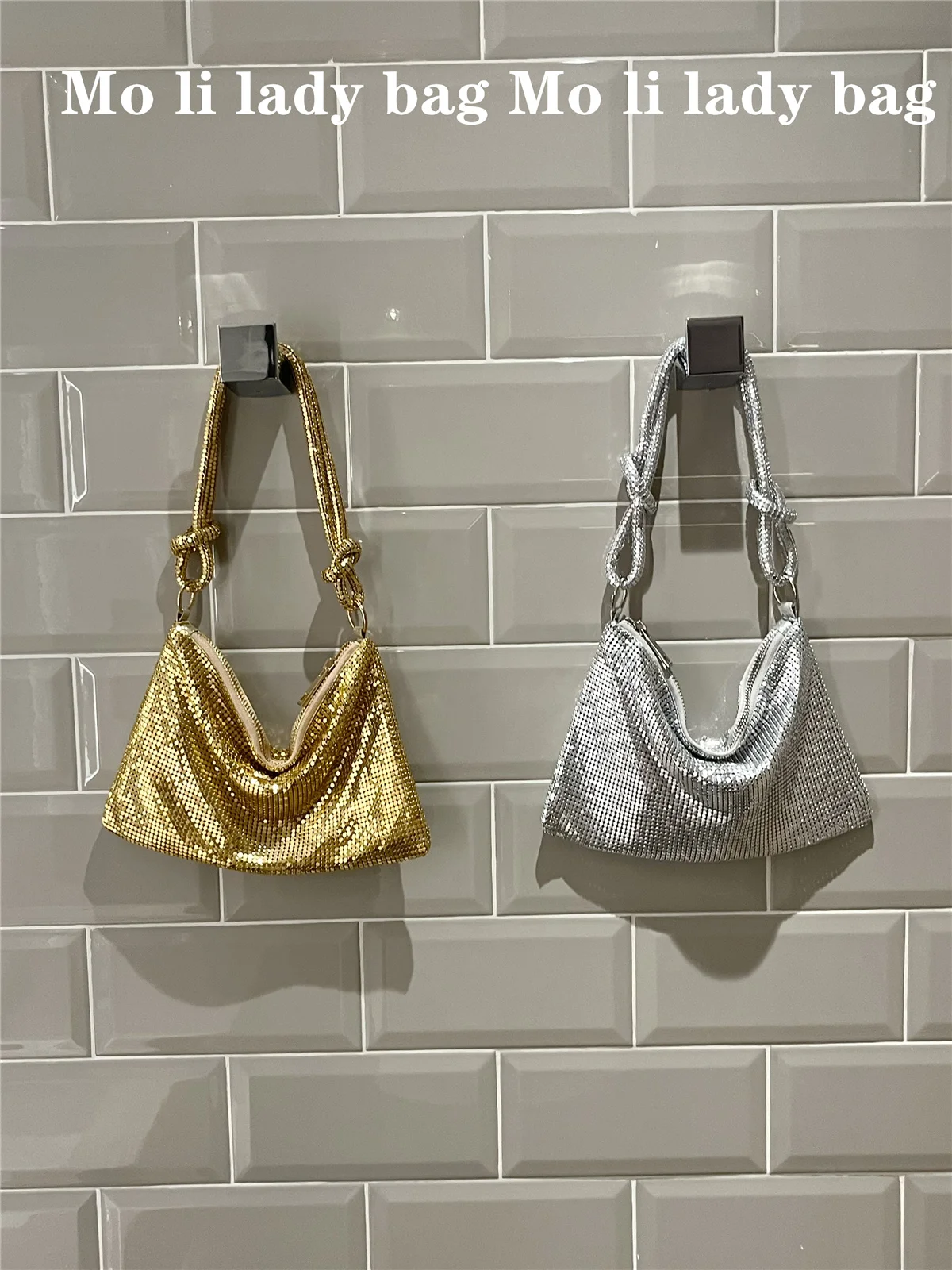 

Retro Heavy Duty Shiny Large Capacity Tote Bag Aluminum Gemstone Underarm Clutch Bag Women's Bag Soft Polyester Zipper...