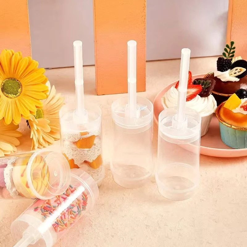10Pcs Round Transparent Push Up Cake Shooter With Lids Food Grade Plastic Dessert Container Reusable Ice Cream Molding Cup Bakin