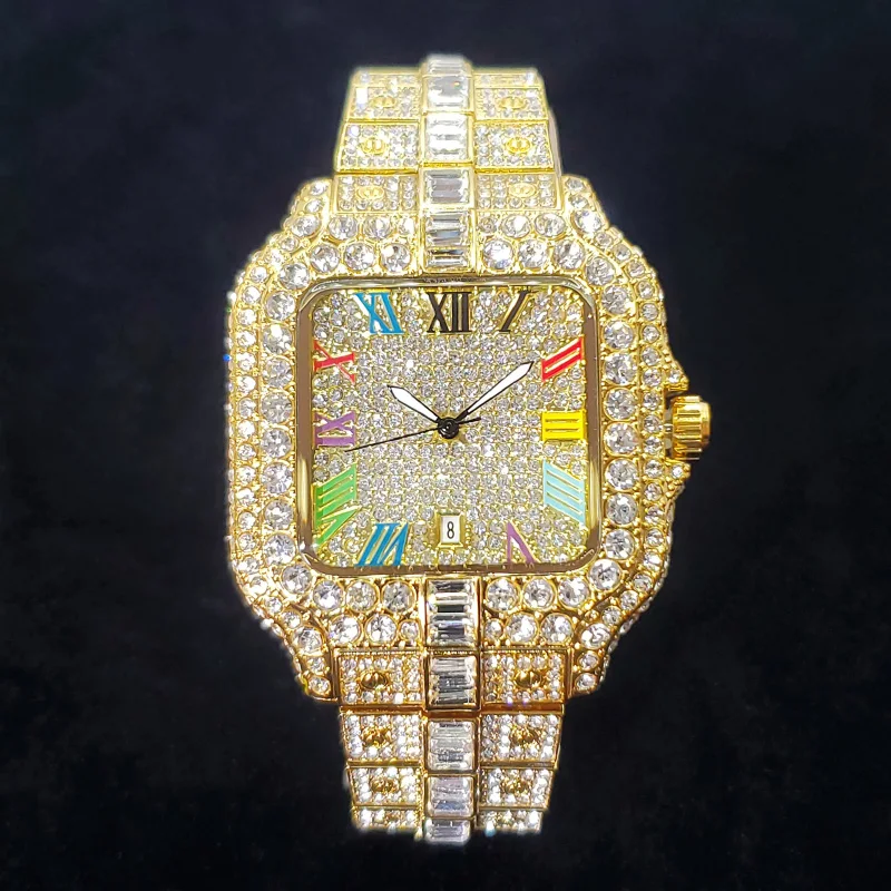 Hot Sale Diamond Watch for Men Top Brand Luxury Ice Wristwatch Fashion Stainless Steel Waterproof Quartz Watches Dropshipping
