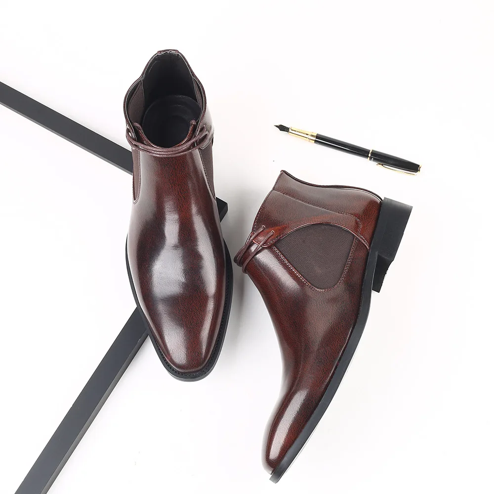 New Men's Chelsea Boots Vintage Leather Ankle Boots Slip On Plus Size High Top Non-Slip Comfortable Casual Shoes Wide Width