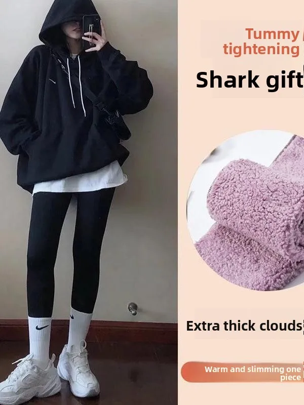 Fce Lined Yoga Pants Women's Outerwear Winter Thiened Pants Elastic Slimming ark Skin Cloud Velvet Warm Pants