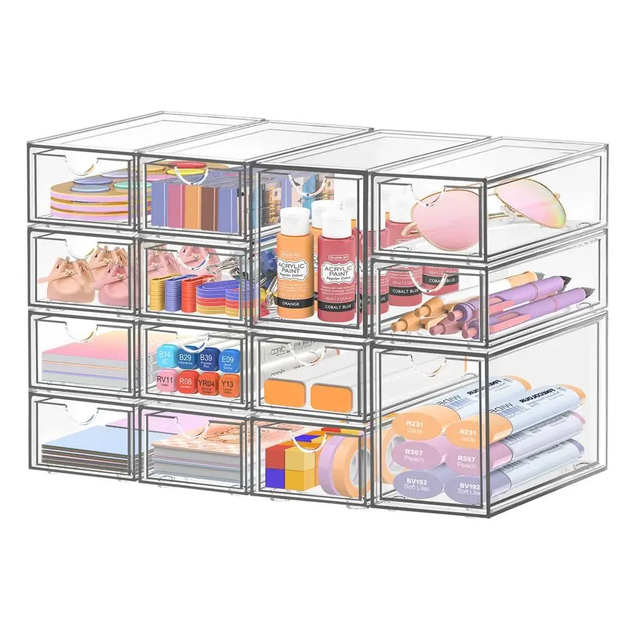 

Organizer with 14 Drawers, 14 Packs Acrylic Stackable Desktop Storage Drawer Makeup Organizer, Clear Craft Storage Box Cabinets