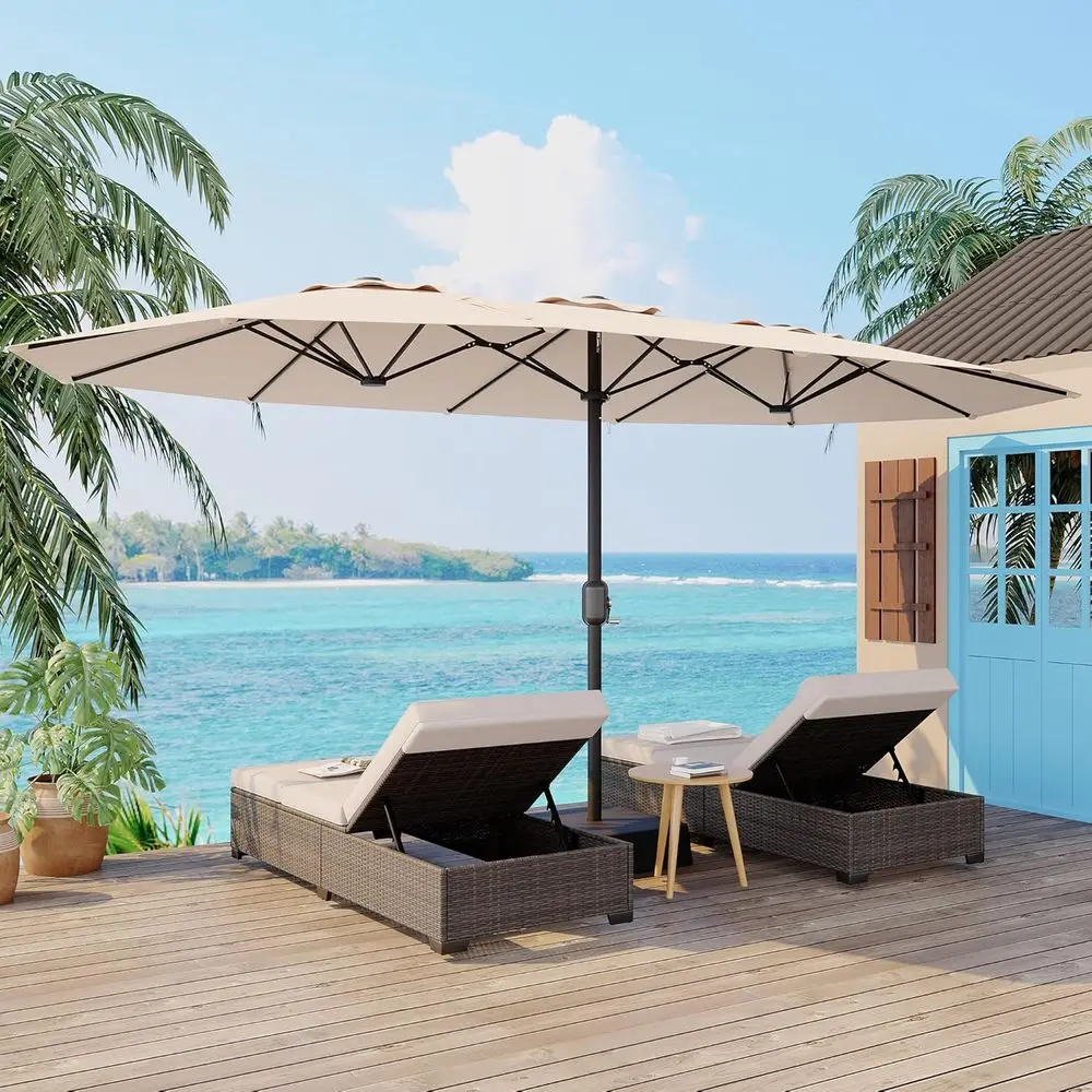 

Large 15T Double-Sided Patio Umbrella with Base, Ideal for Outdoor Lawn, Poolside, and Backyard Areas