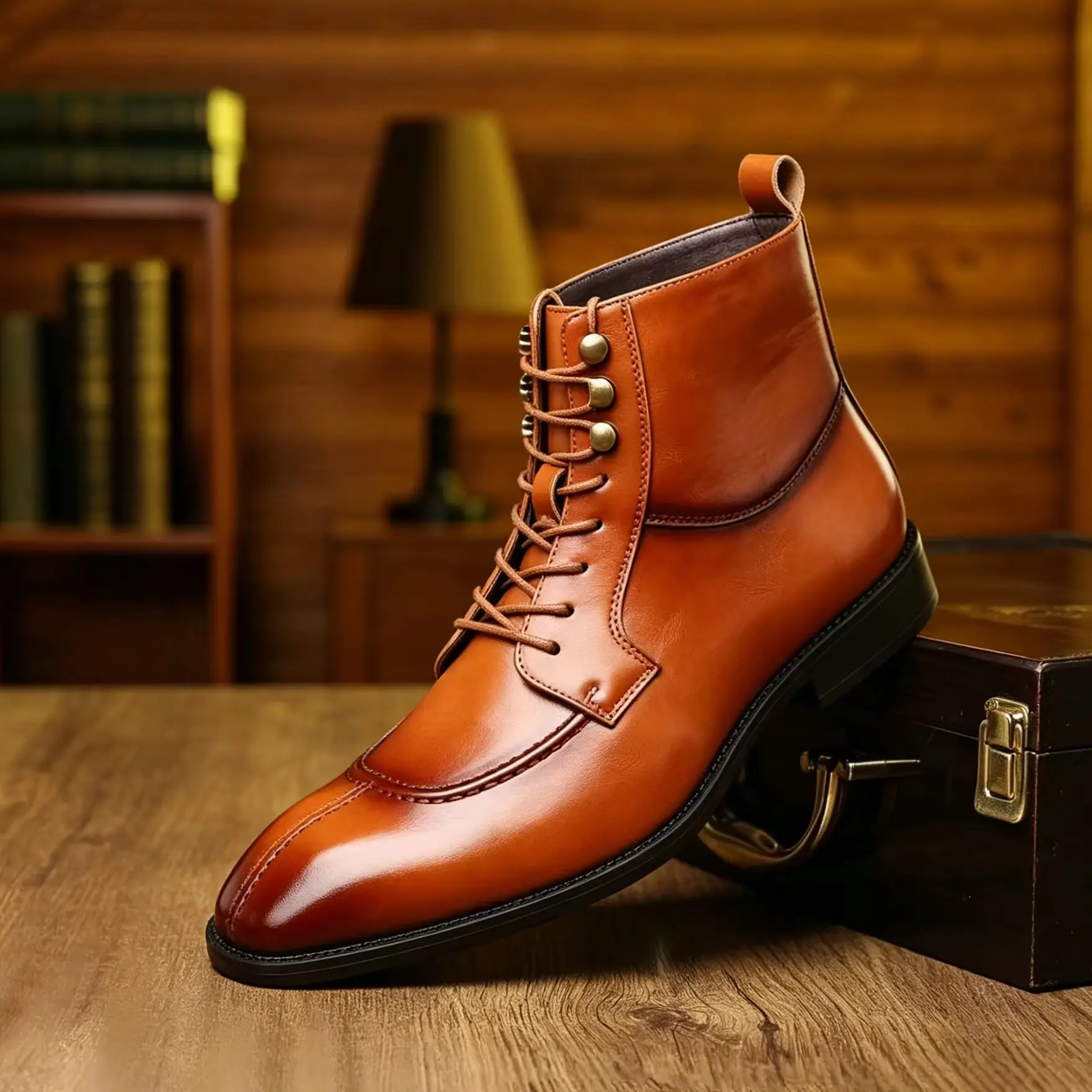 

British Style Trend Men's Leather Boots, Comfortable High Top Ankle Boots, Casual Street Footwear New Arrival