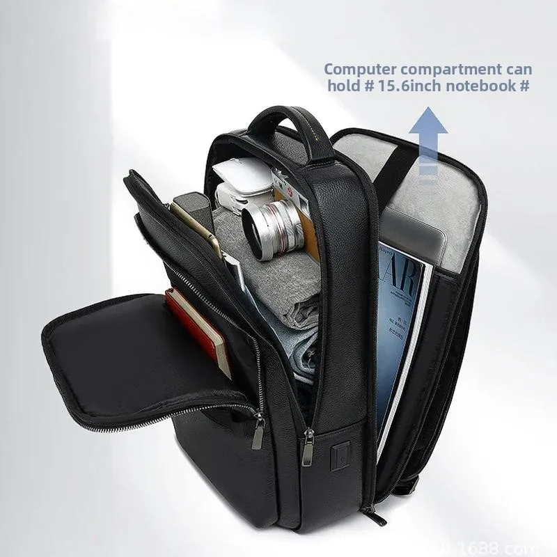 2027 New Luxury Brand Real Cow Genuine Leather Men Backpacks Student Backpack Boy Luxury 15.6 Inch Korean Computer Laptop Bag
