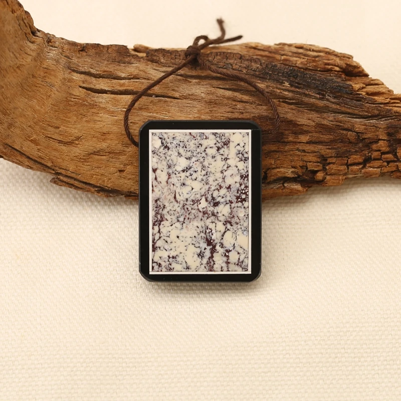 Natural Gemstone Intarsia Obsidian Howlite Pendant Bead 34x26x6mm 13.7g Side Drilled Charm for Jewelry Making
