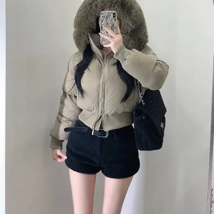 المرأة شيك ريترو القطن Jaet شتاء جديد Sle الكورية تصميم انفصال كبير الفراء طوق الخصر مقصوص سليم صالح #3