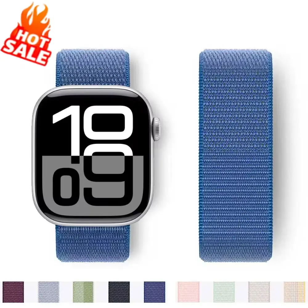 Nylon Loop Strap for apple watch band 44mm 40mm 45mm 41mm 46 42mm 49mm 44 45 mm bracelet iWatch series 10 9 SE 7 6 5 4 Ultra 2