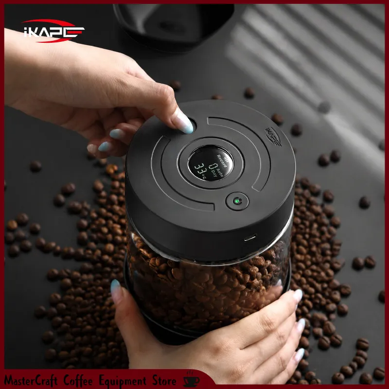 Ikape Electric Vacuum Coffee Bean Storage Can Digital Display Airtight Sealed Jar For Tea Nuts Fresh Keeping Kitchen Use
