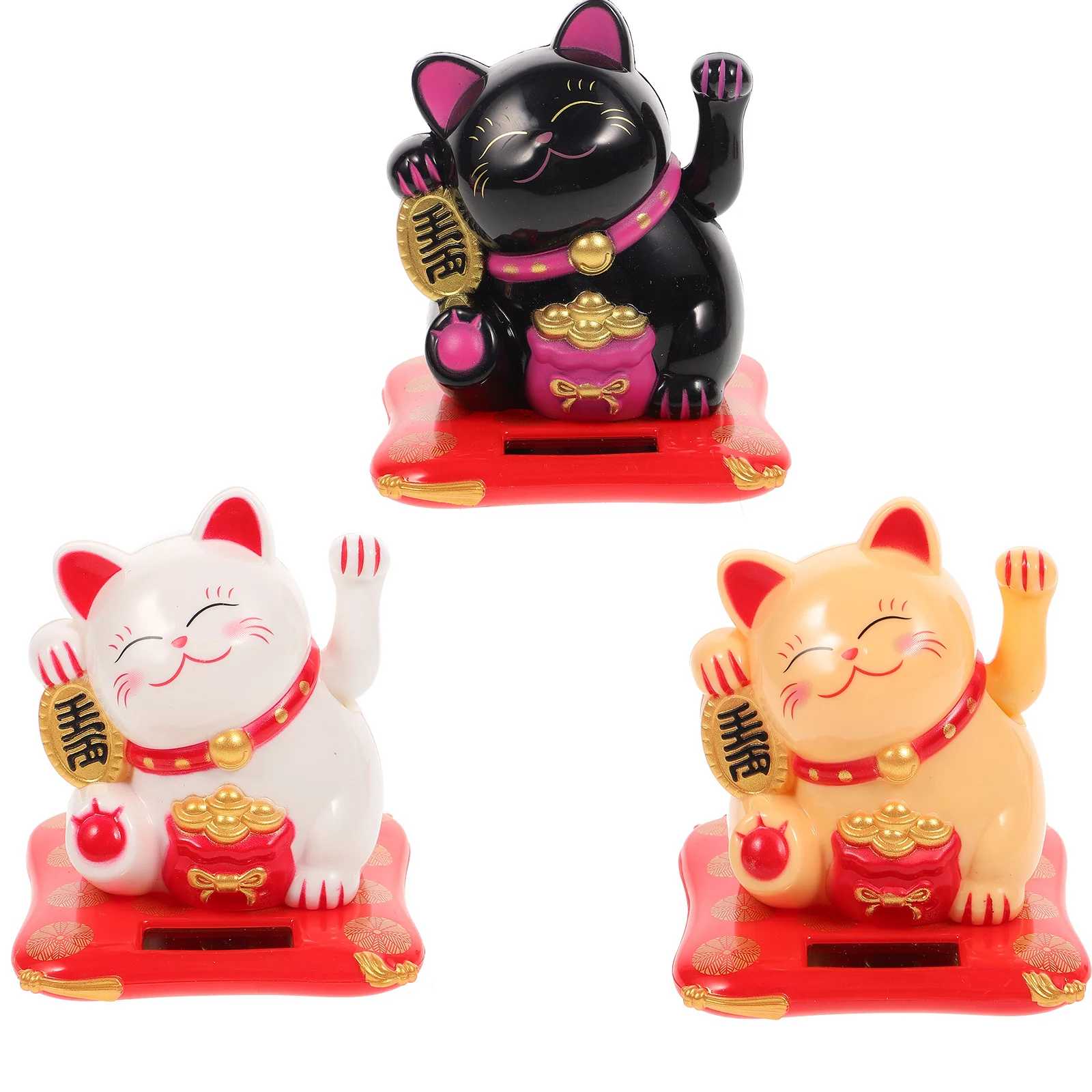 

3Pcs Cat Statues Solar Powered Waving Cat Craft for Car Decoration Desktop Decor Gift for Christmas Birthday