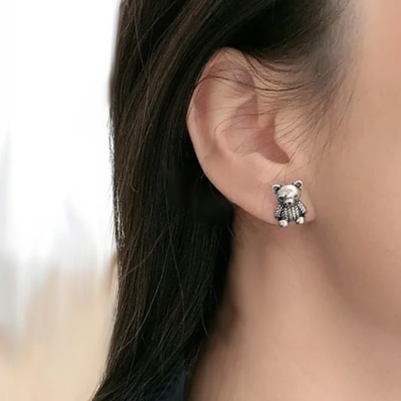 حار بيع خمر 925 الفضة إبرة الحلو الدب الصغير الحيوان السيدات وأقراط المجوهرات الأصلية للنساء هدايا عيد الميلاد #2