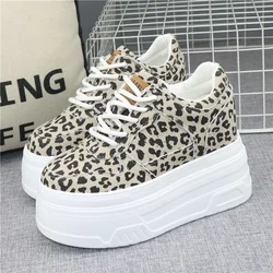 Fashion Sexy Women Platform Leopard Casual Sneakers New Autumn Winter Outdoor Sport Style Round Toe Design 12cm High-Heel Shoes