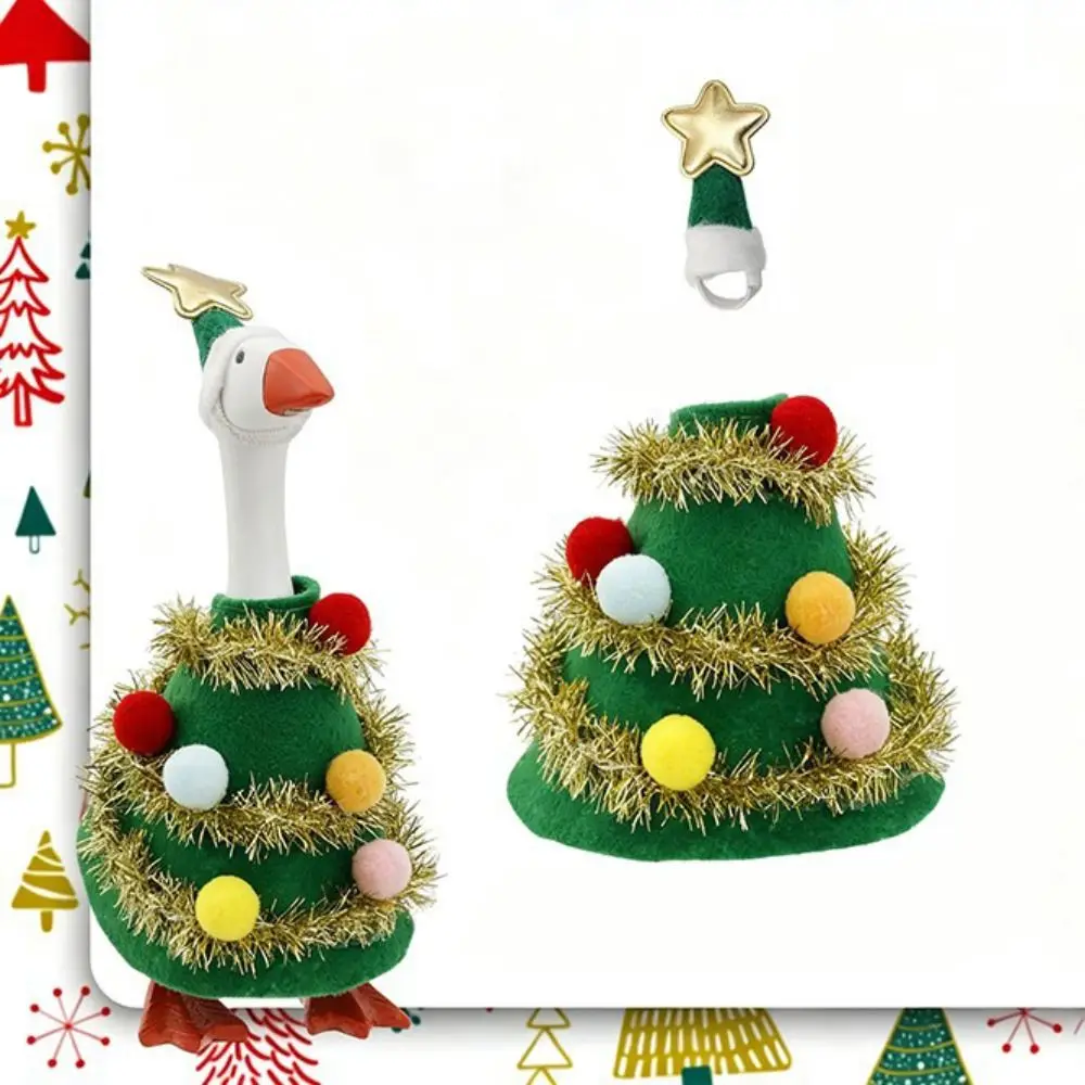 Fabric Goose Statue Christmas Tree Shaped With Hat Christmas Ornament Red And White Striped Scarf 7-Inch Pet Clothes Office Desk