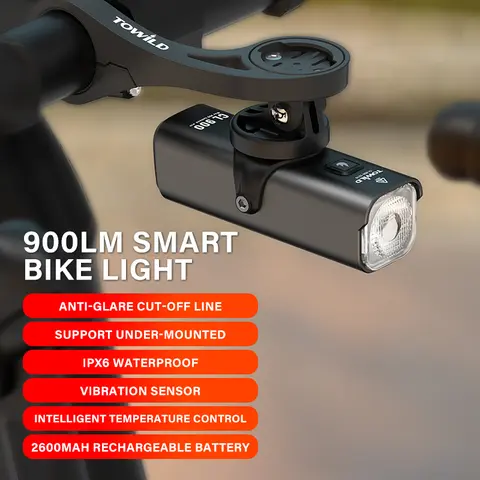 TOWILD CL900 자전거 전조등 900루멘 TYPE-C 충전식 자전거 램프 IPX6 자전거 전조등 LED 손전등 MTB 자전거 램프