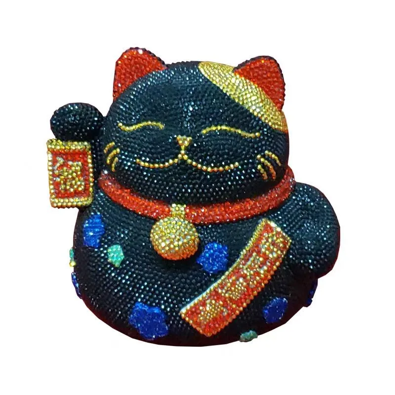 Oriental Culture Lucky Cat Statue Handmade Rhinestone Coin Deposit Jar DIY Cross Stitch Mosaic Living Decorative Piggy Bank