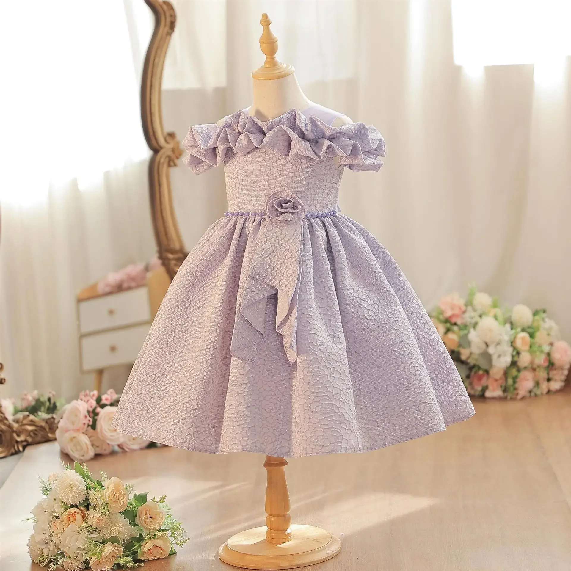 Baby Girl Princess Flower Dress Kids Teens Child Party Pageant Birthday Ball Gown For School Holiday 1-6 Years