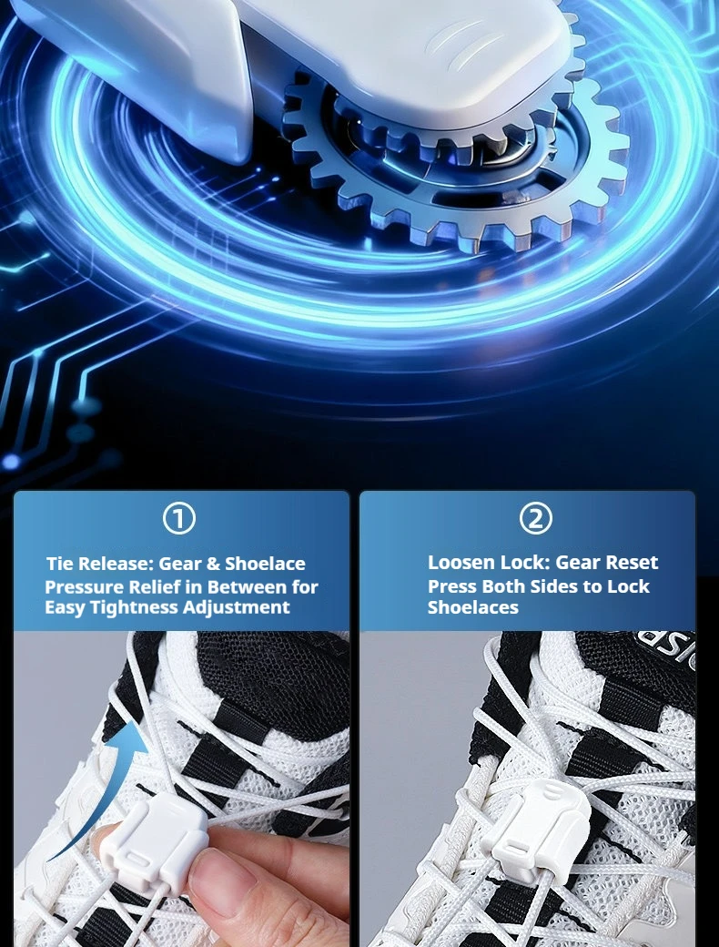 Schnellverschluss-Schnürsenkel-Set, Elastische Schnürsenkel ohne Binden, Zahnradverschluss-Schnürsenkel für Wander-, Lauf- und Outdoor-Sportschuhe – Detail 5