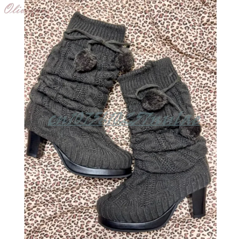 

Grey Weave Design Runway Style Short Boots Unique Chunky High Heel Round Toe Party Sexy Women Shoes Sexy 2026 Spring Para Mujere