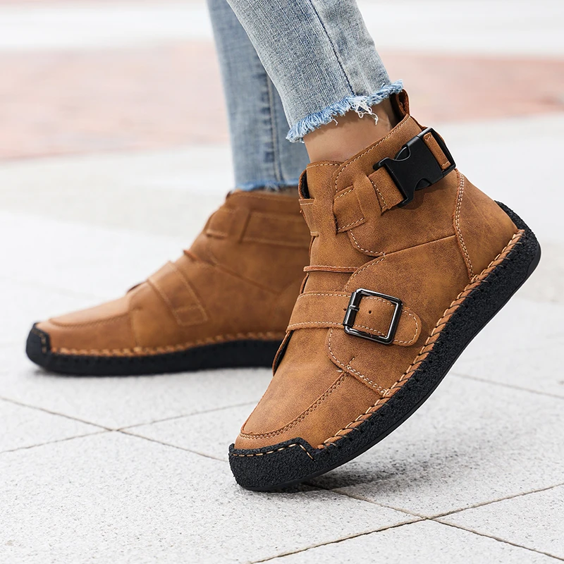 

Роскошная брендовая повседневная женская обувь ручной работы, модные удобные кожаные ботинки с высоким берцем для пар, качественные универсальные ботинки челси